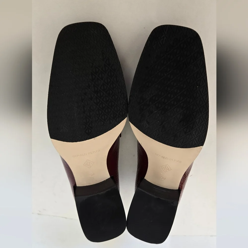Donald J. Pliner Glossy Patent Leather Maroon Loafers with Tassels